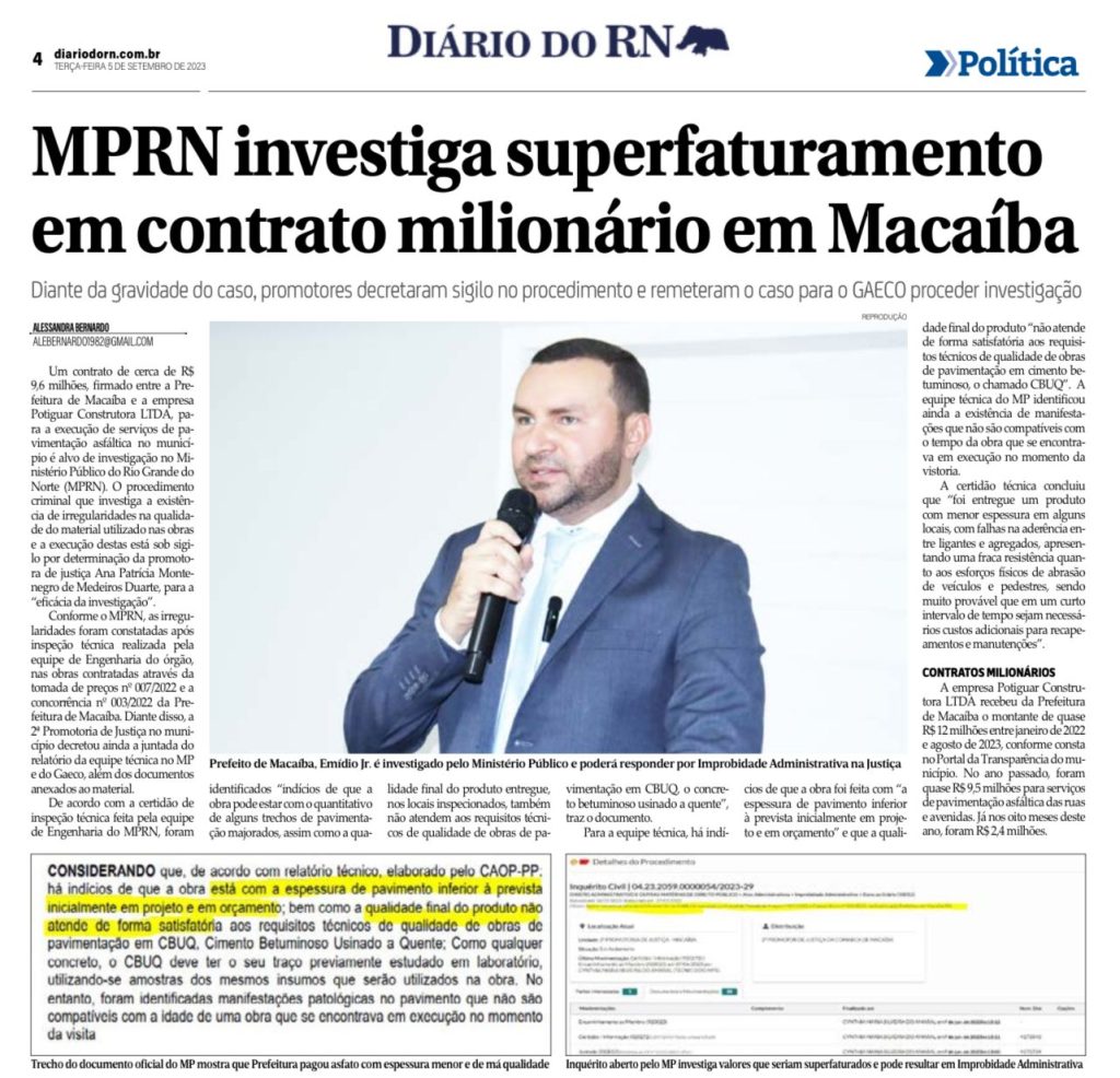 Mprn Investiga Superfaturamento Em Contrato Milion Rio Em Maca Ba