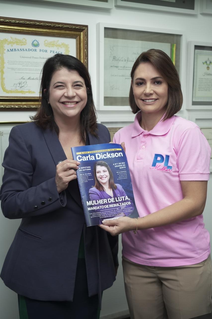 Michelle Bolsonaro recebe Carla Dickson no PL Mulher após filiação ao partido