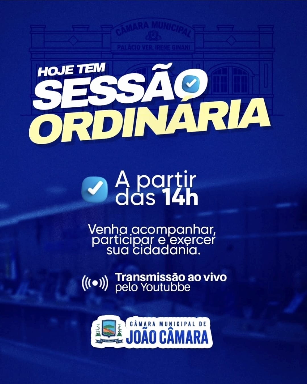 Câmara Municipal de João Câmara realiza sessão ordinária nesta segunda-feira, 16, a partir das 14h