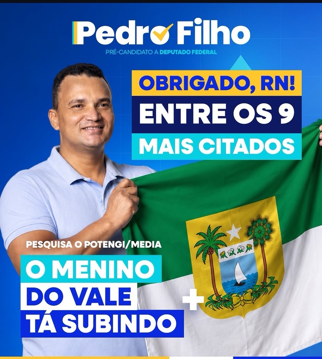 Pedro Filho desponta entre os primeiros colocados nas pesquisas para deputado federal no RN