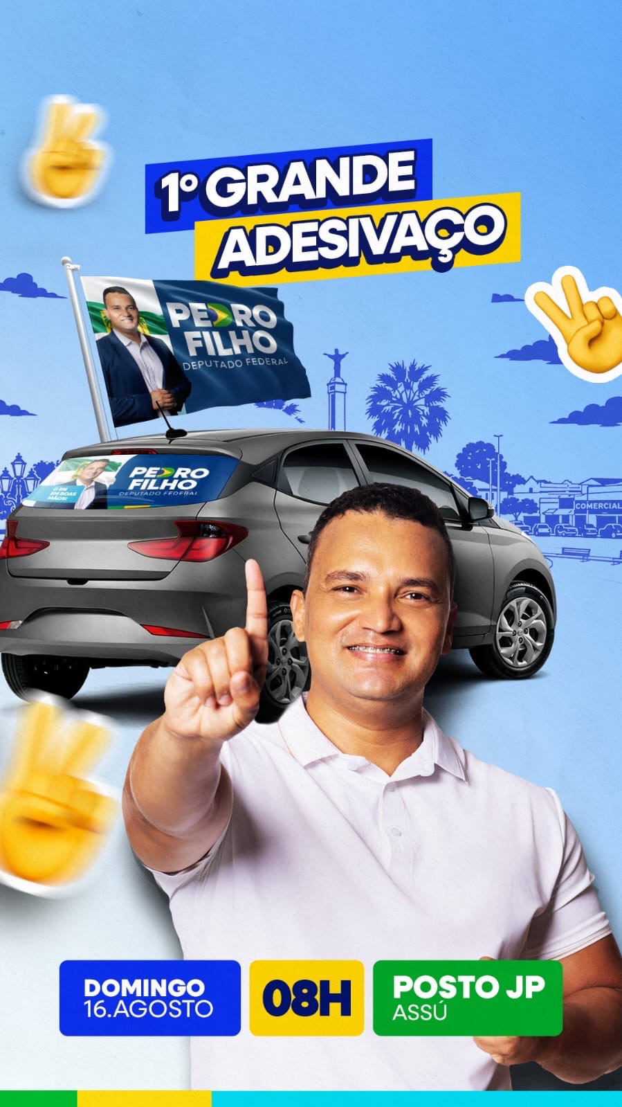 Pedro Filho inicia campanha em Assú com adesivaço e visita à Várzea