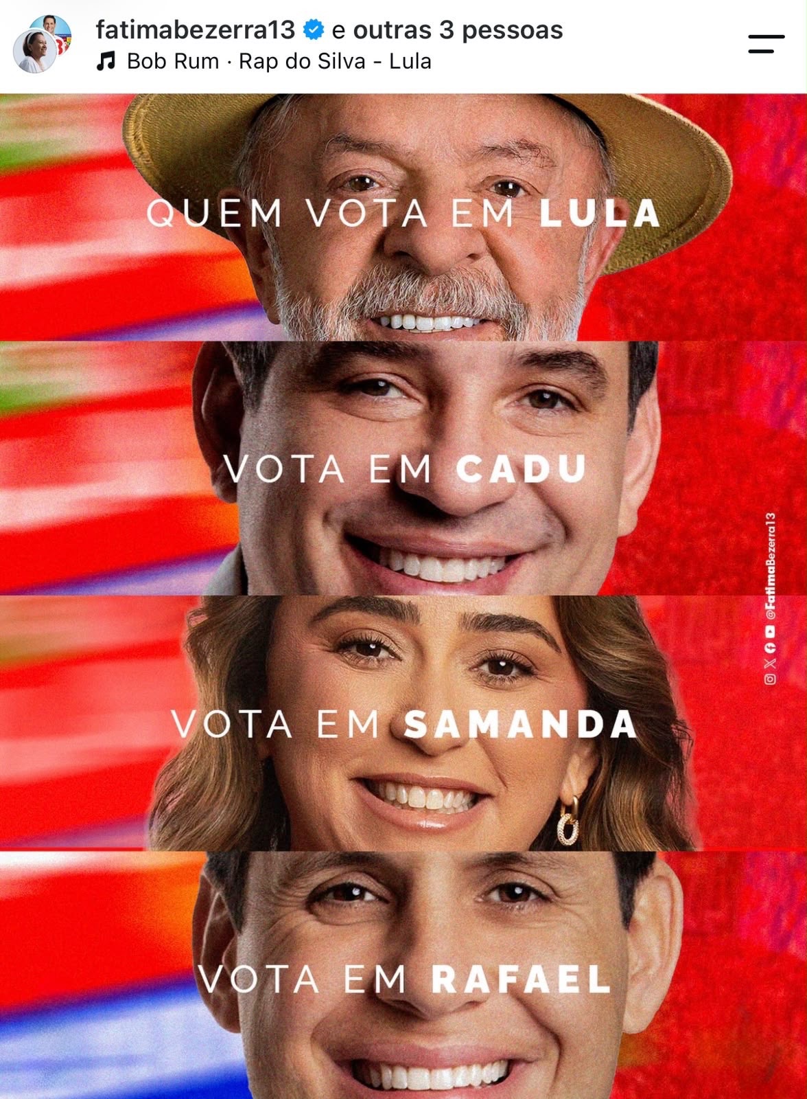 Fátima entra em campo e crava time de Lula no RN: Cadu, Samanda e Rafael
