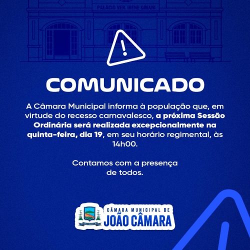 População é convidada a acompanhar sessão da Câmara nesta quinta-feira 19, às 14h