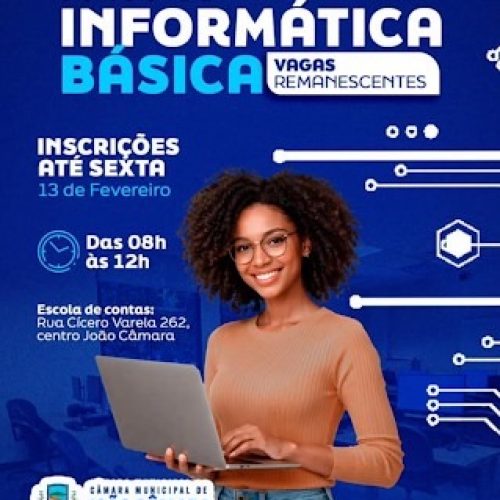 Câmara de João Câmara abre inscrições para curso de Informática Básica até sexta-feira (13)