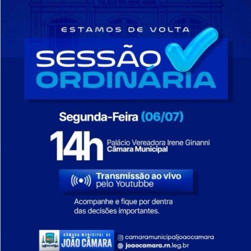 Câmara Municipal de João Câmara retoma sessões (6/7) e convida população a participar