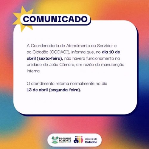 Central do Cidadão de João Câmara suspende atendimento nesta sexta (10) para manutenção interna