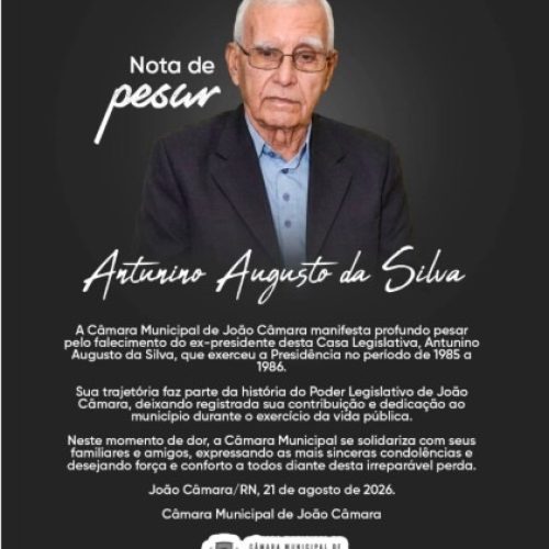 Câmara de João Câmara emite nota de pesar pelo falecimento de ex-presidente