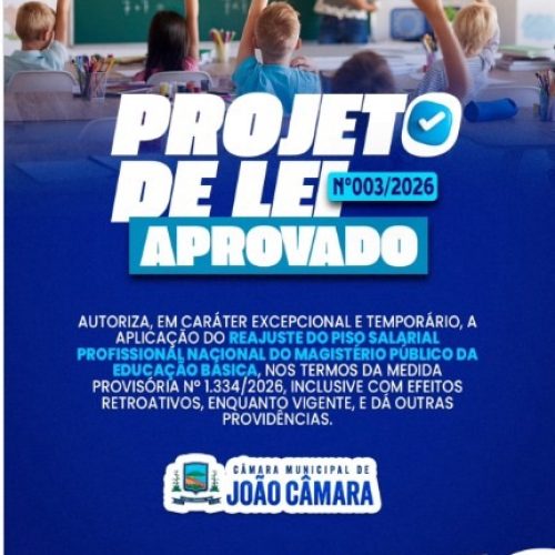 Câmara de João Câmara aprova projeto que autoriza reajuste do piso nacional do magistério