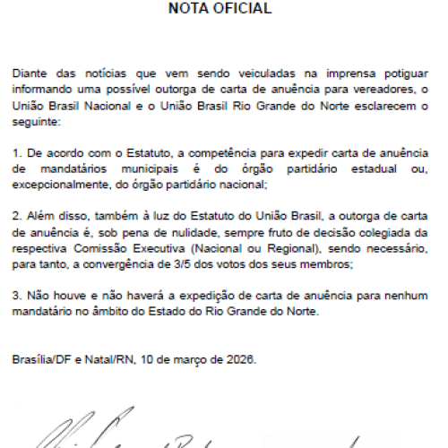 União Brasil descarta liberar vereadores para mudança de partido no RN