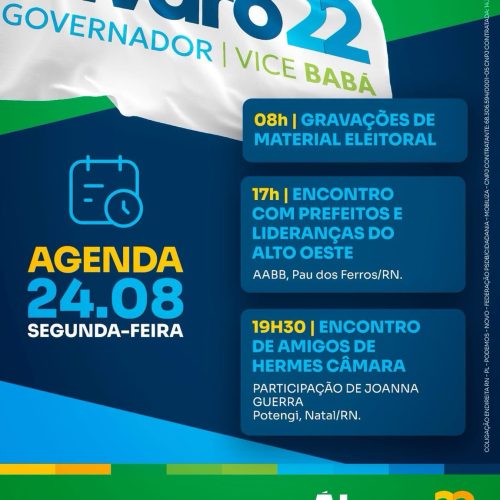 Agenda do candidato a governador Álvaro Dias 22 para essa segunda-feira (24/08);